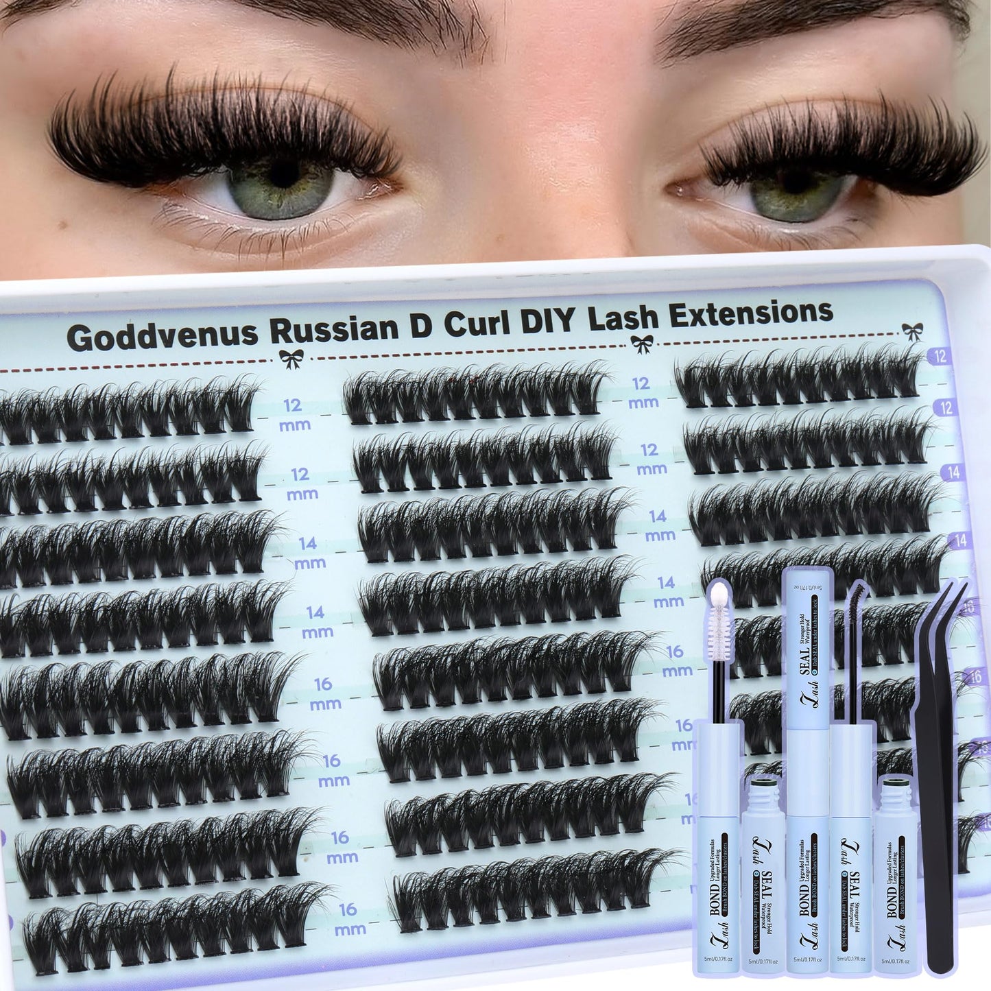 Goddvenus Brown Wispy Eye Lash Clusters Kit Natural Cluster Eyelash Extensions Kit False Eyelash Clusters Fluffy DIY Individual Lash Extensions Kit C Curl