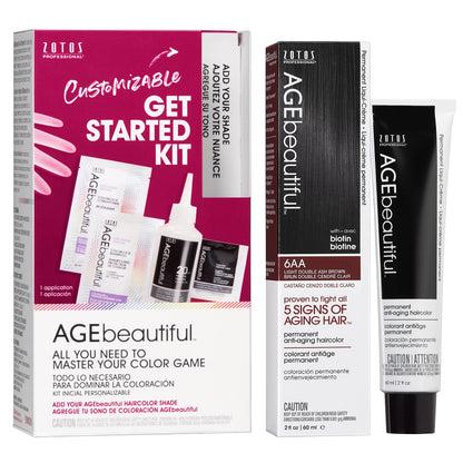 AGE beautiful Permanent Hair Color Cream, 100% Gray Coverage Hair Dye with Biotin Anti-Aging Formula for Fuller, Thicker Hair, Professional Salon Quality