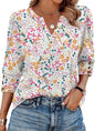 WIHOLL 3/4 Length Sleeve Womens Tops with Button Cuffs Dressy Casual V Neck Summer Outfits Early Fall Fashion Spring Clothes