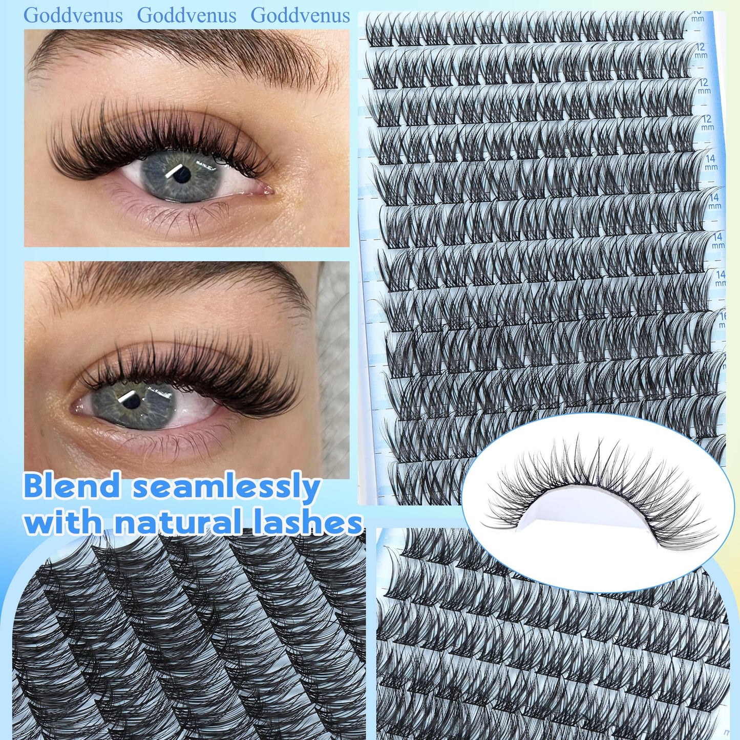 Goddvenus Brown Wispy Eye Lash Clusters Kit Natural Cluster Eyelash Extensions Kit False Eyelash Clusters Fluffy DIY Individual Lash Extensions Kit C Curl