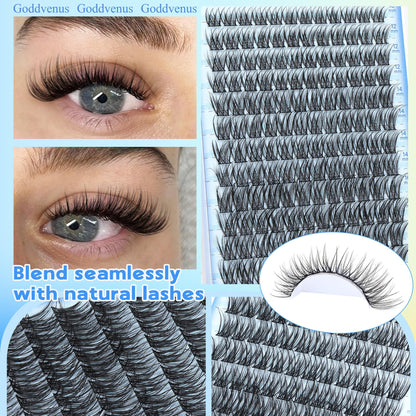 Goddvenus Brown Wispy Eye Lash Clusters Kit Natural Cluster Eyelash Extensions Kit False Eyelash Clusters Fluffy DIY Individual Lash Extensions Kit C Curl