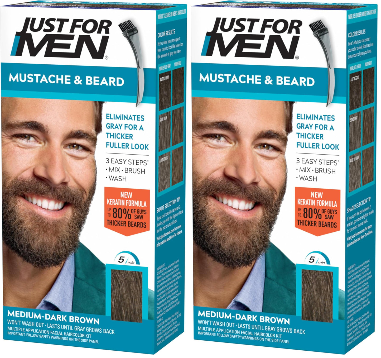 JUST FOR MEN Mustache & Beard Dye, Keratin, Medium Brown M-35 (1 Pack)