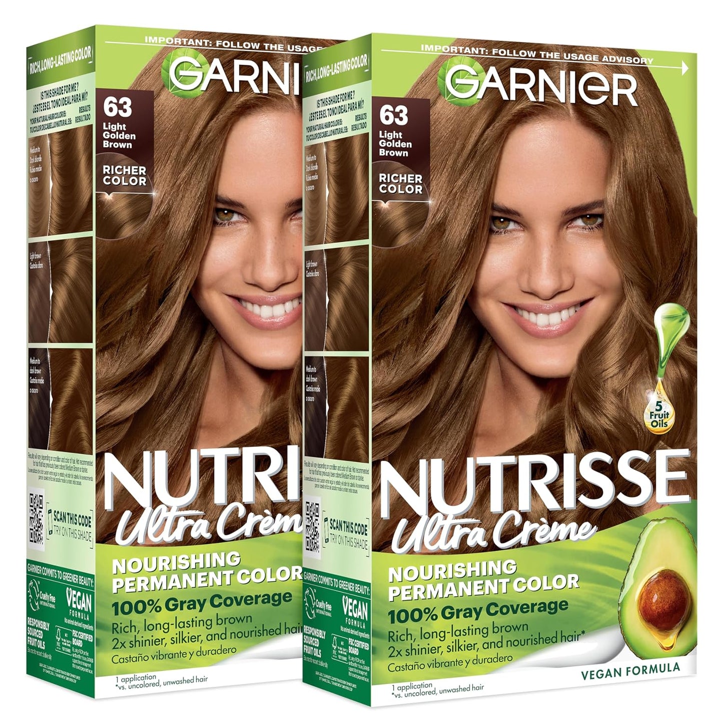 Garnier Nutrisse Ultra Crème Hair Color, Permanent Hair Dye with 100% Gray Coverage, Vegan & Cruelty-Free, 33 Darkest Golden Brown (Caramel Fudge), 1 Count