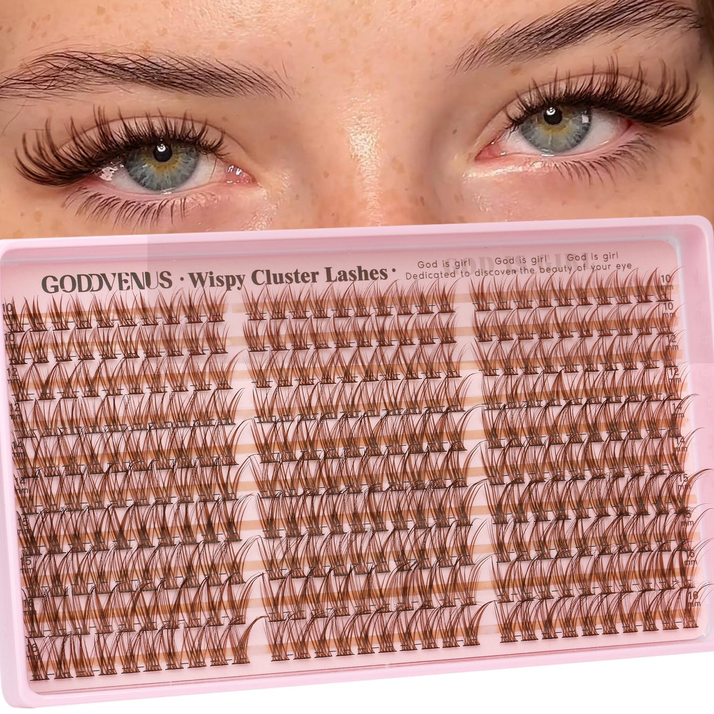 Goddvenus Brown Wispy Eye Lash Clusters Kit Natural Cluster Eyelash Extensions Kit False Eyelash Clusters Fluffy DIY Individual Lash Extensions Kit C Curl