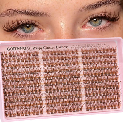 Goddvenus Brown Wispy Eye Lash Clusters Kit Natural Cluster Eyelash Extensions Kit False Eyelash Clusters Fluffy DIY Individual Lash Extensions Kit C Curl