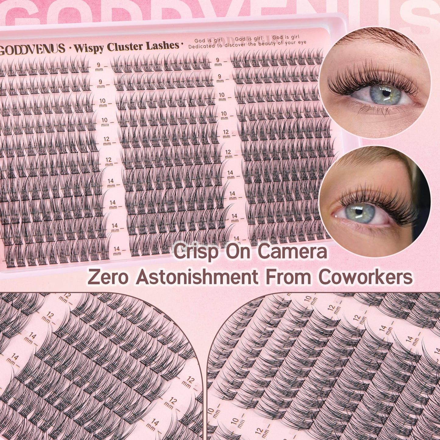 Goddvenus Brown Wispy Eye Lash Clusters Kit Natural Cluster Eyelash Extensions Kit False Eyelash Clusters Fluffy DIY Individual Lash Extensions Kit C Curl