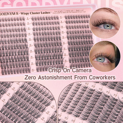 Goddvenus Brown Wispy Eye Lash Clusters Kit Natural Cluster Eyelash Extensions Kit False Eyelash Clusters Fluffy DIY Individual Lash Extensions Kit C Curl