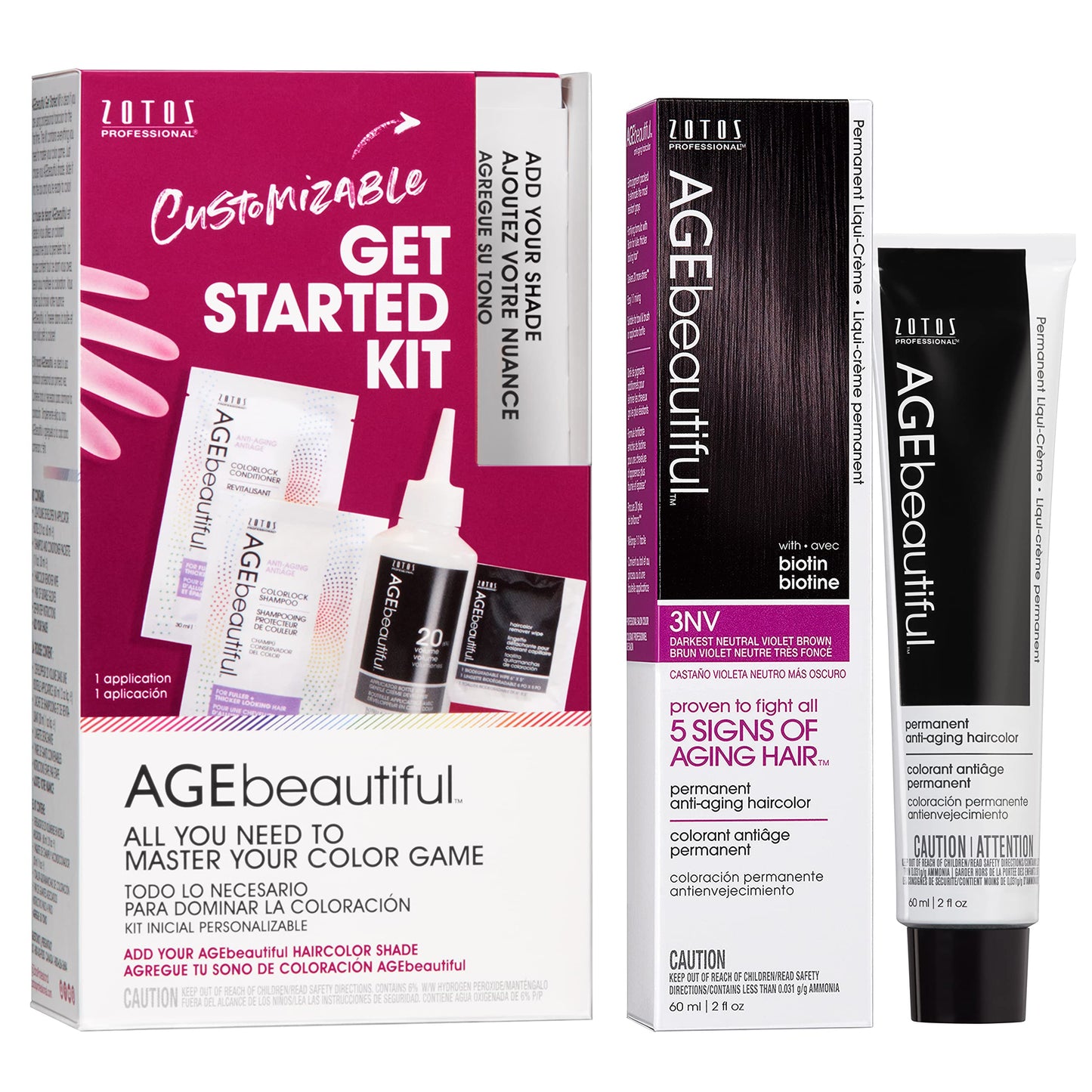 AGE beautiful Permanent Hair Color Cream, 100% Gray Coverage Hair Dye with Biotin Anti-Aging Formula for Fuller, Thicker Hair, Professional Salon Quality