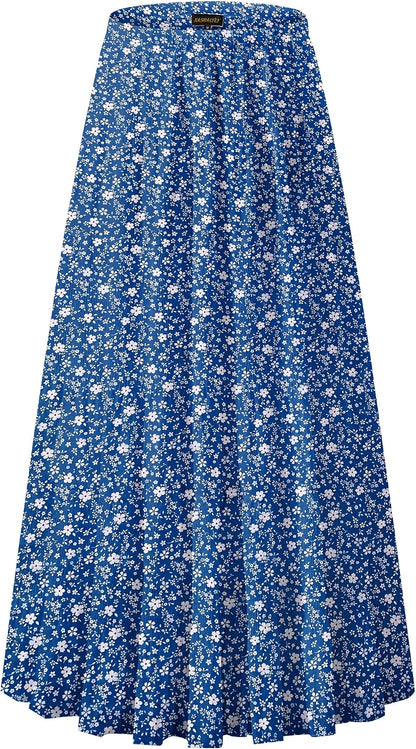 NASHALYLY Women's Chiffon Elastic High Waist Pleated A-Line Maxi Skirts