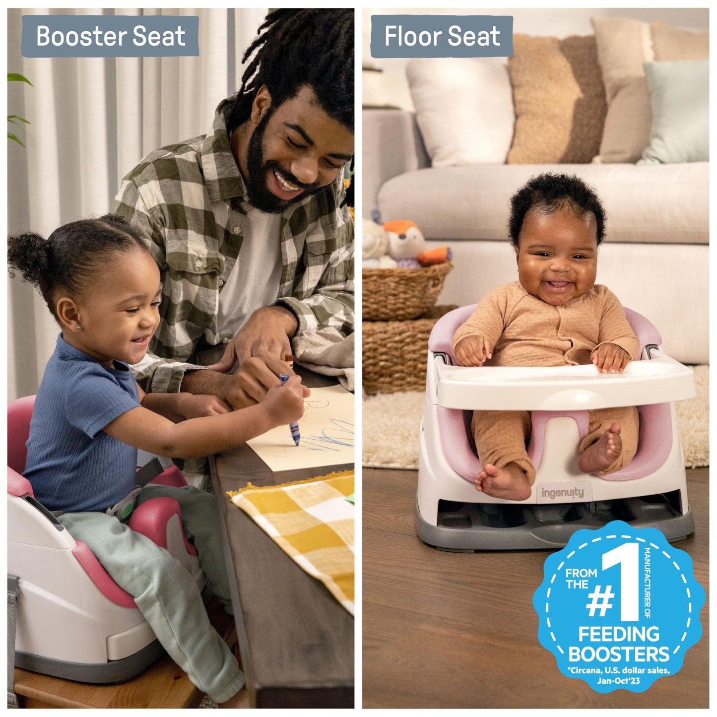 Ingenuity Baby Base 2-in-1 Booster Feeding and Floor Seat with Self-Storing Tray - Cashmere