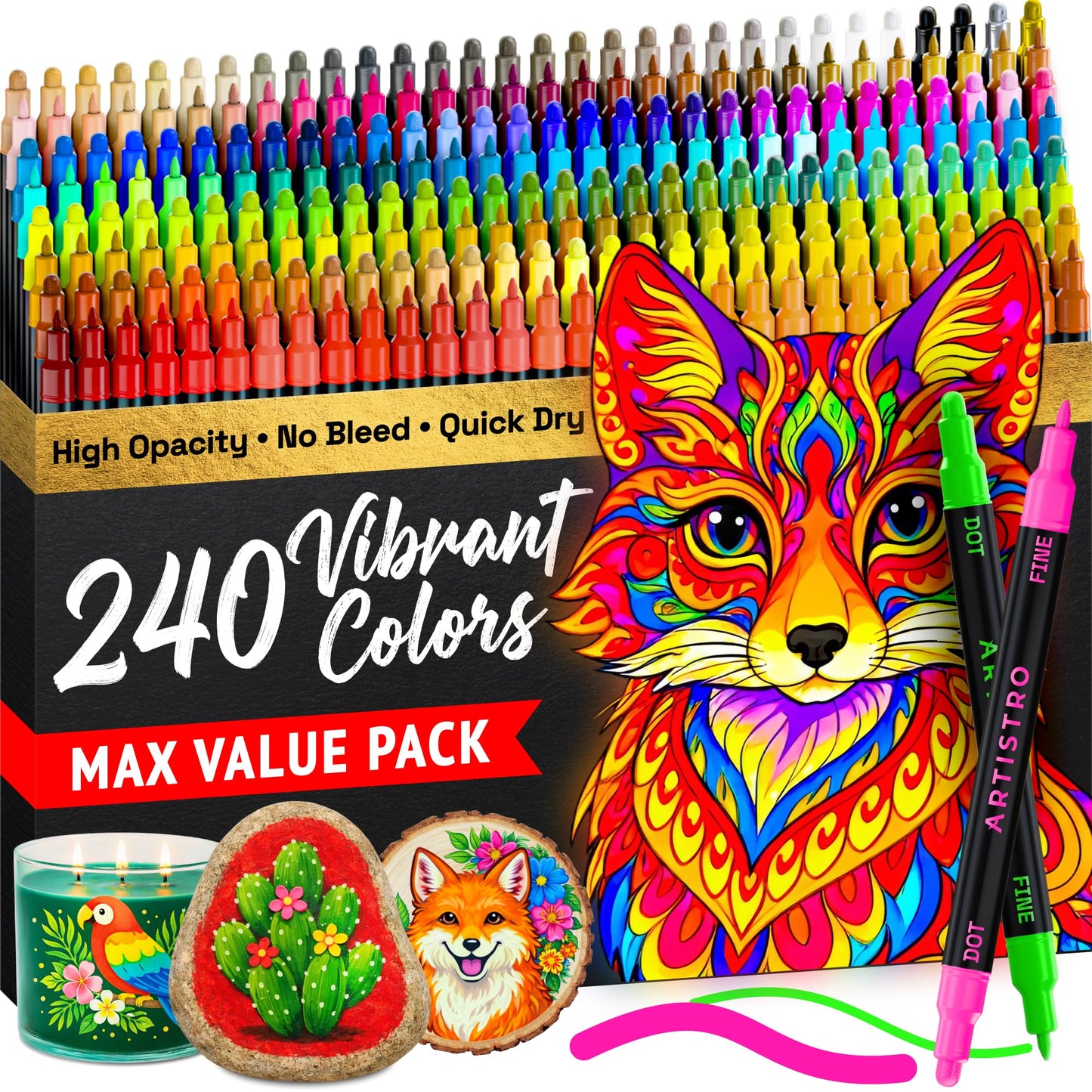 ARTISTRO Dual-Tip Acrylic Paint Marker Pens - Set of 36
