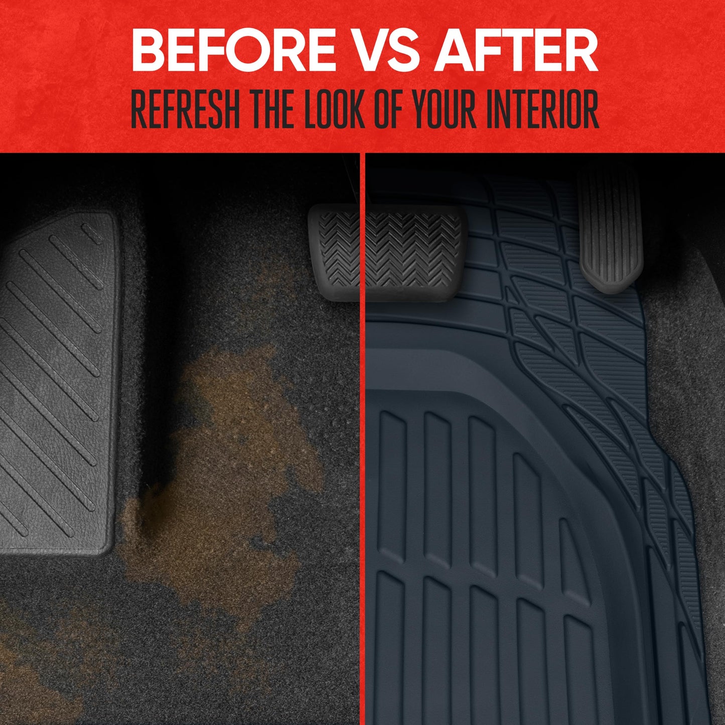 Motor Trend -2 Piece Front Car Floor Mats- Black FlexTough Contour Liners-Deep Dish Heavy Duty Rubber Floor Mats for Car SUV Truck & Van-All Weather Protection, Universal Trim to Fit