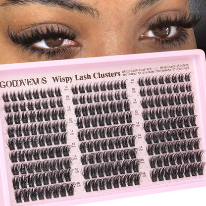 Goddvenus Brown Wispy Eye Lash Clusters Kit Natural Cluster Eyelash Extensions Kit False Eyelash Clusters Fluffy DIY Individual Lash Extensions Kit C Curl
