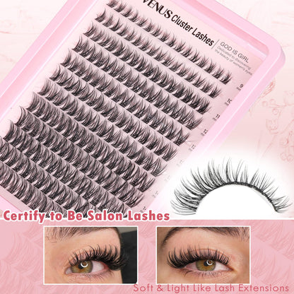 Goddvenus Brown Wispy Eye Lash Clusters Kit Natural Cluster Eyelash Extensions Kit False Eyelash Clusters Fluffy DIY Individual Lash Extensions Kit C Curl