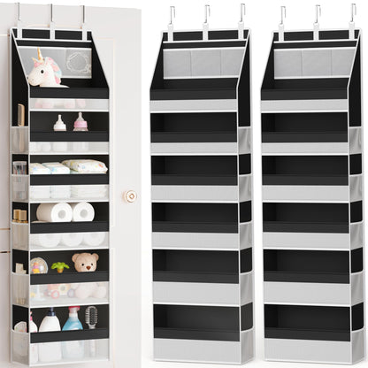 Criusia Over the Door Organizer, Heavy-Duty 6-Shelf Hanging Storage with 13 Mesh Pockets, 55lbs Capacity Behind the Door Storage for Nursery, Bathroom, Bedroom, and Dorm, White