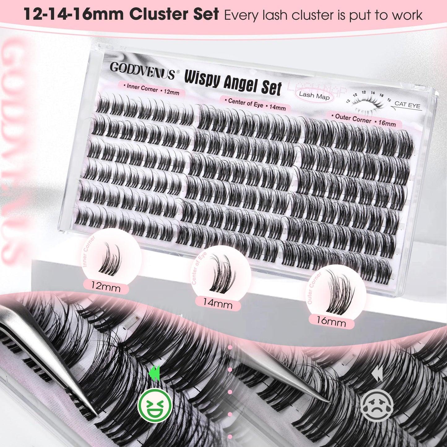 Goddvenus Brown Wispy Eye Lash Clusters Kit Natural Cluster Eyelash Extensions Kit False Eyelash Clusters Fluffy DIY Individual Lash Extensions Kit C Curl