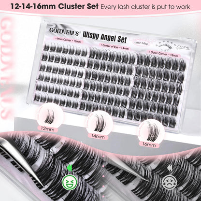 Goddvenus Brown Wispy Eye Lash Clusters Kit Natural Cluster Eyelash Extensions Kit False Eyelash Clusters Fluffy DIY Individual Lash Extensions Kit C Curl