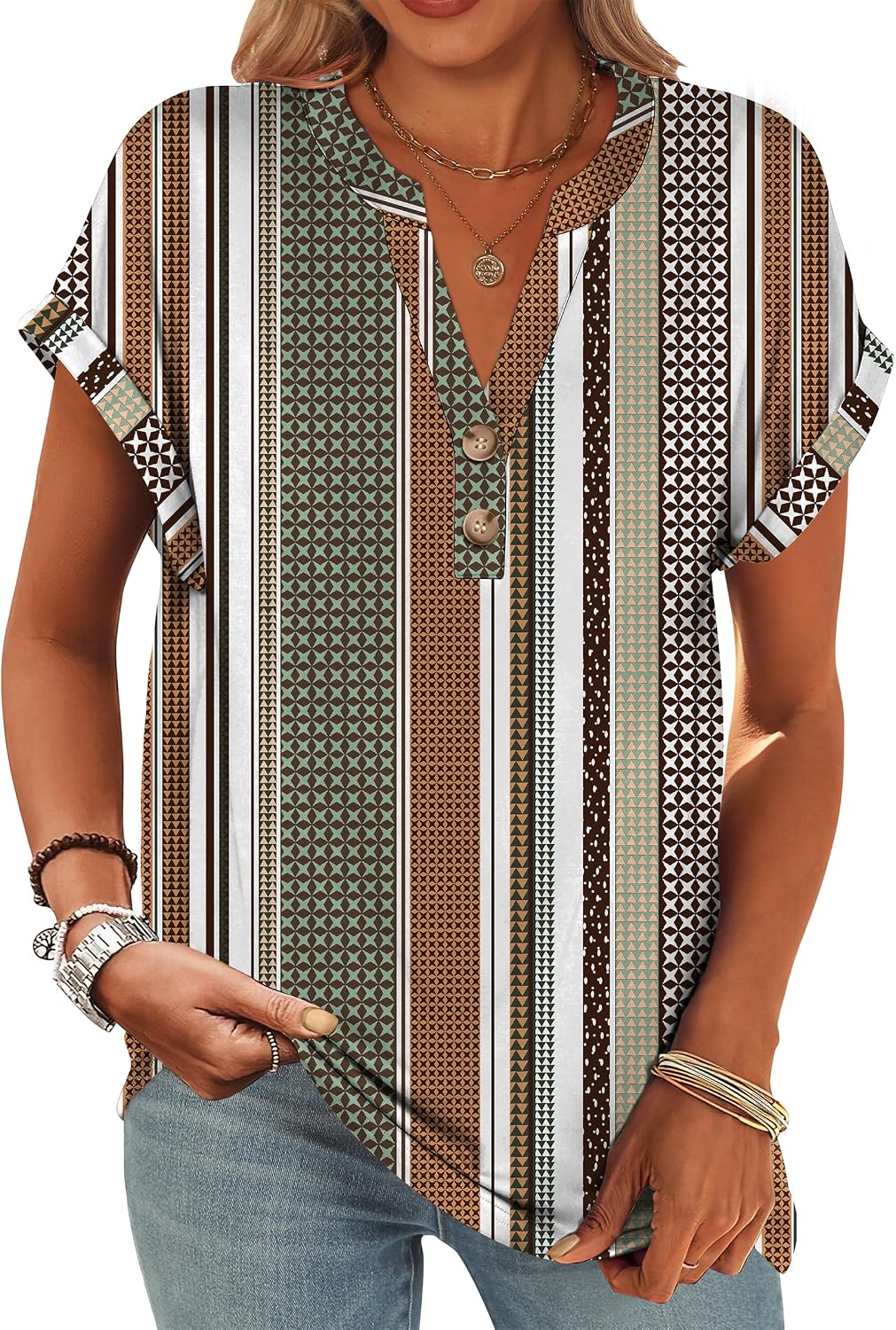 ANRABESS Womens Short Sleeve Henley Tops Summer Shirts Dressy Casual Blouse
