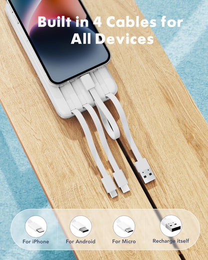 charmast Power Bank Portable Charger with Reinforced Built-in 4 Cables