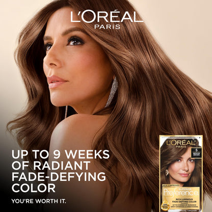L'Oreal Paris Superior Preference Luminous Fade-Defying Permanent Hair Color, Hair Dye For Up to 9 Weeks of Radiance, Medium Brown 5, 1 Hair Dye Kit