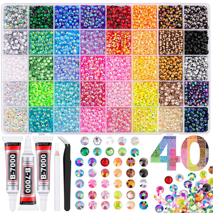 Rainbow Flatback Rhinestones for Crafting and 3PCS B7000 Glue (Set 1), 2 Boxes of 4500 PCS Resin Rhinestones Gems Charms for Bedazzling DIY Crafts Tumblers Shoes Fabric Clothing Nail Art