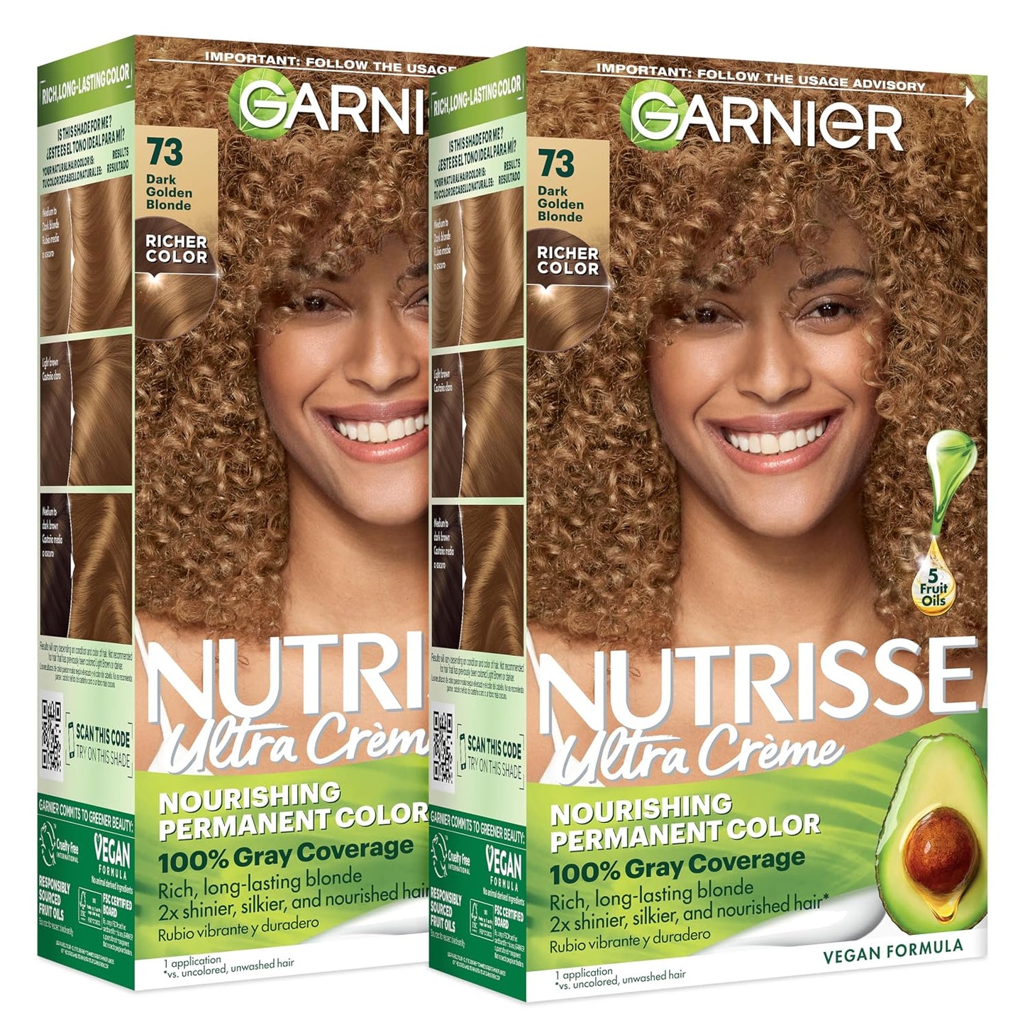 Garnier Nutrisse Ultra Crème Hair Color, Permanent Hair Dye with 100% Gray Coverage, Vegan & Cruelty-Free, 33 Darkest Golden Brown (Caramel Fudge), 1 Count