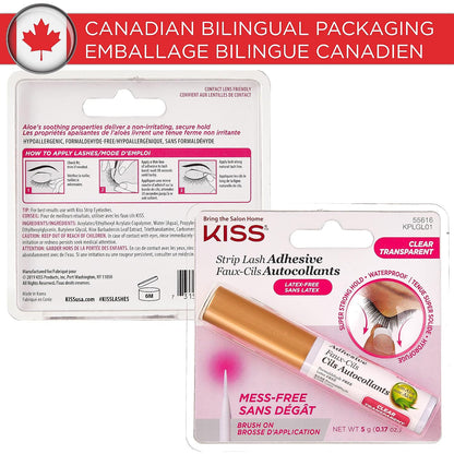 Kiss Lash Adhesive, Lash Glue, 24hr Strip Eyelash Adhesive, Clear, Includes Lash Adhesive, Long Lasting Wear, Can Be Used with Strip Lashes and Lash Clusters