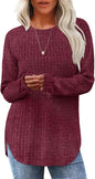 Saloogoe Long Sleeve Shirts for Women 2026 Fall Clothes Tunic Tops Loose Fit Dressy Crewneck Pullover Sweaters Curved Hem