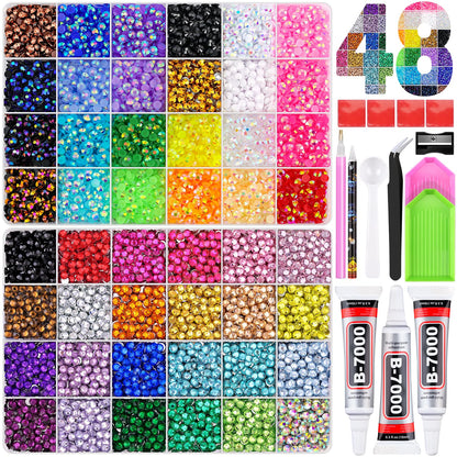 Rainbow Flatback Rhinestones for Crafting and 3PCS B7000 Glue (Set 1), 2 Boxes of 4500 PCS Resin Rhinestones Gems Charms for Bedazzling DIY Crafts Tumblers Shoes Fabric Clothing Nail Art