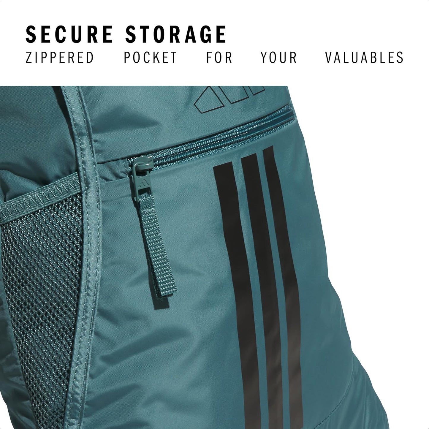 adidas Alliance Sackpack – Drawstring Backpack for Sports, Small Gym Bag, Preloved Teal Green/Black/3, OSFA