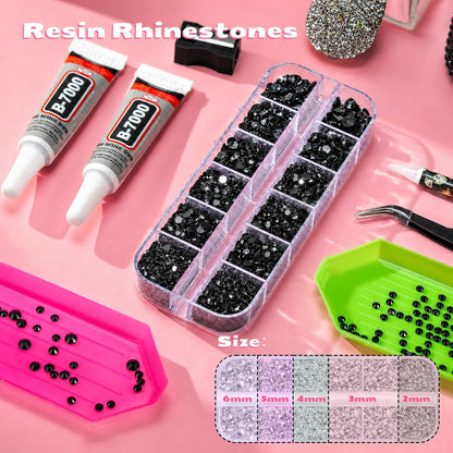 35000 Pcs Resin Jelly Rhinestones Kit, Multicolor 3mm Flatback Rhinestones with 4 Pcs B7000 Jewelry Glue & Tools, All-in-One Bedazzling Kit for DIY Arts & Crafts Gifts