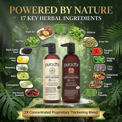 PURA D'OR Deep Moisturizing Biotin Hair Regrwoth Conditioner Thickens, Softens, & Moisturizes Dry, Frizzy, Damaged Hair w/Argan Oil, Pumpkin, Rosemary, Honeysuckle, Vitamin E, Men & Women, 16oz