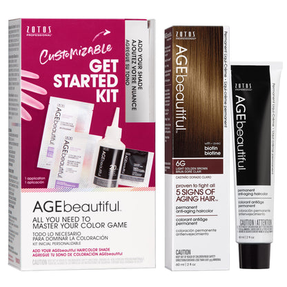 AGE beautiful Permanent Hair Color Cream, 100% Gray Coverage Hair Dye with Biotin Anti-Aging Formula for Fuller, Thicker Hair, Professional Salon Quality