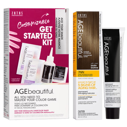 AGE beautiful Permanent Hair Color Cream, 100% Gray Coverage Hair Dye with Biotin Anti-Aging Formula for Fuller, Thicker Hair, Professional Salon Quality