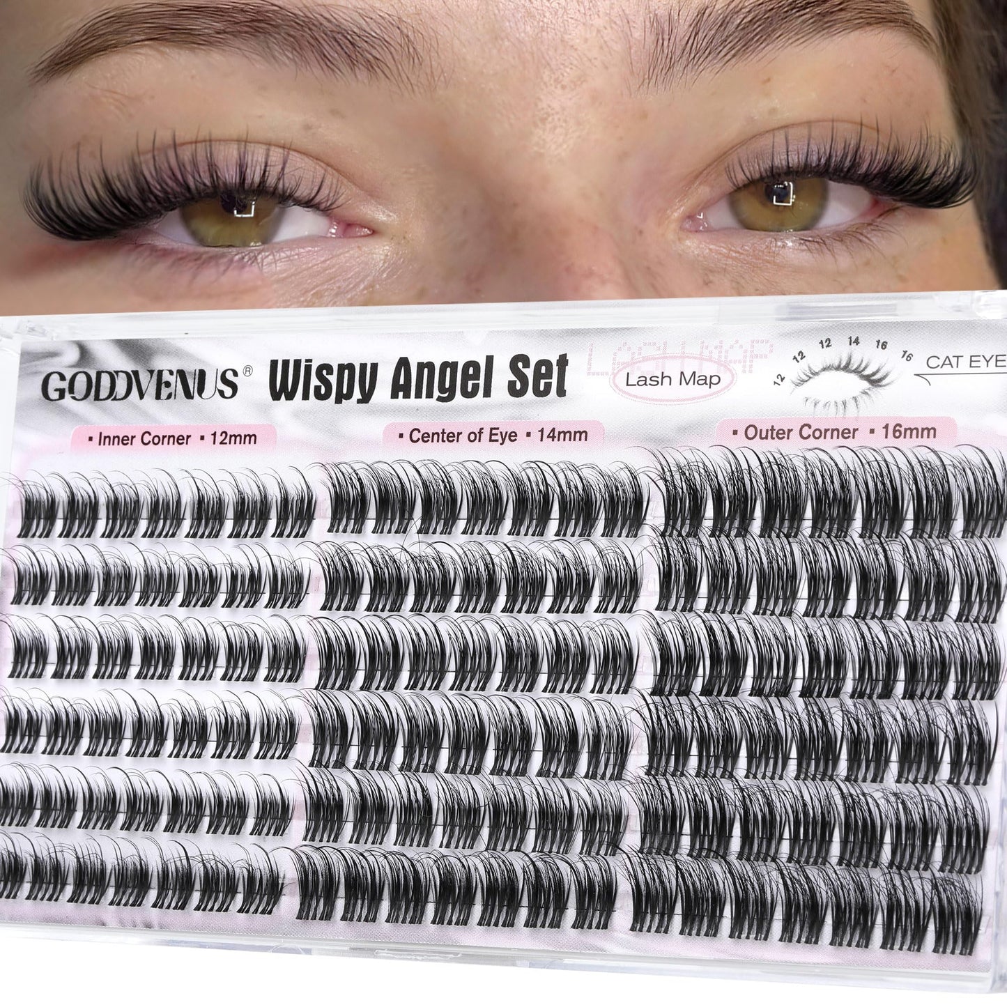 Goddvenus Brown Wispy Eye Lash Clusters Kit Natural Cluster Eyelash Extensions Kit False Eyelash Clusters Fluffy DIY Individual Lash Extensions Kit C Curl