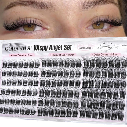 Goddvenus Brown Wispy Eye Lash Clusters Kit Natural Cluster Eyelash Extensions Kit False Eyelash Clusters Fluffy DIY Individual Lash Extensions Kit C Curl
