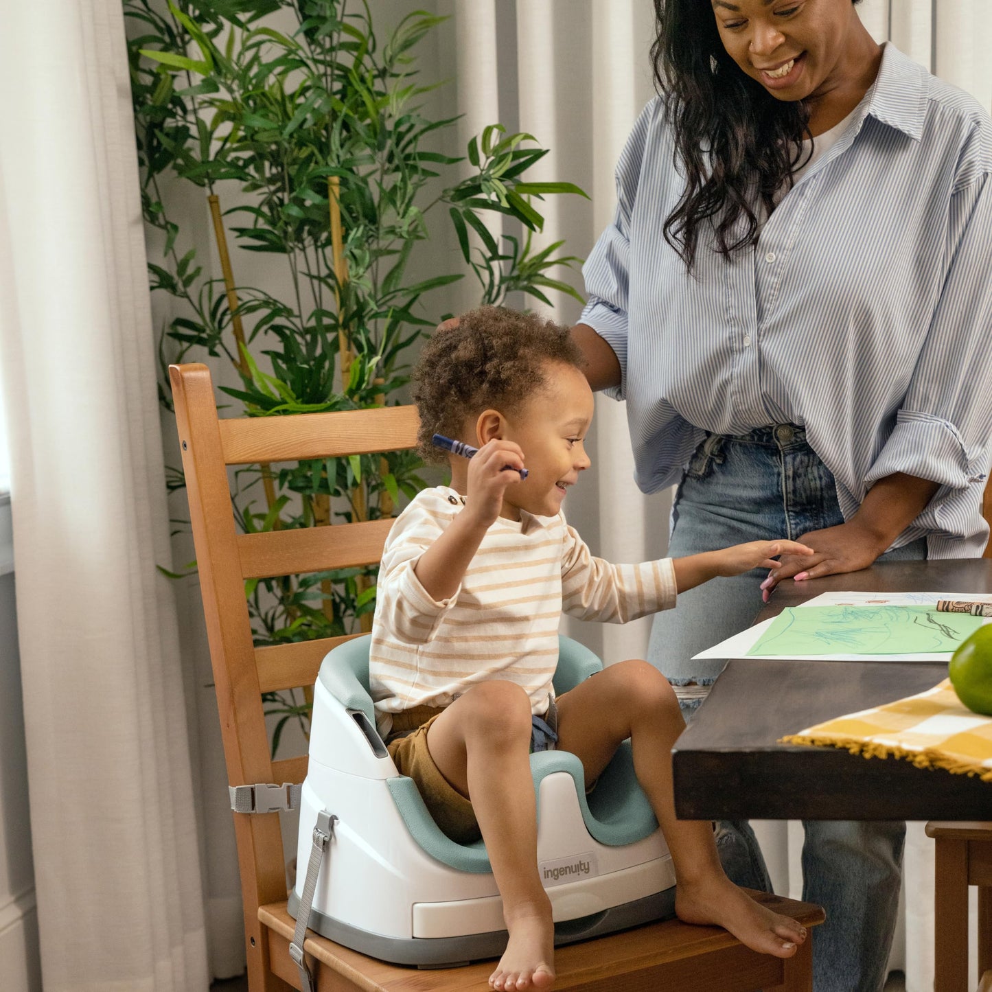 Ingenuity Baby Base 2-in-1 Booster Feeding and Floor Seat with Self-Storing Tray - Cashmere