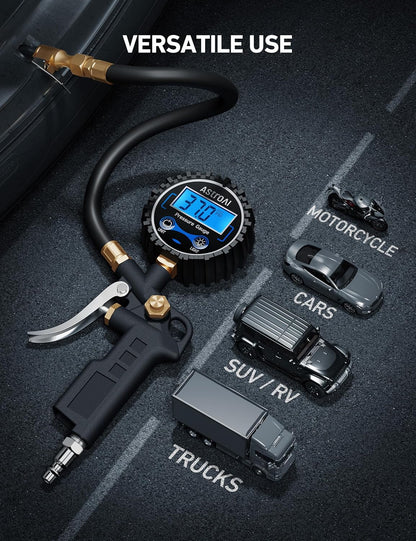 AstroAI Digital Tire Pressure Gauge with Inflator 3-250 PSI Fits 1/4" NPT