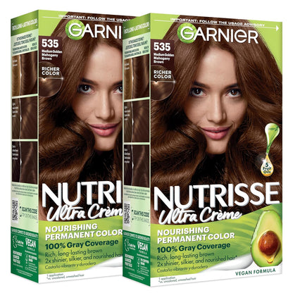 Garnier Nutrisse Ultra Crème Hair Color, Permanent Hair Dye with 100% Gray Coverage, Vegan & Cruelty-Free, 33 Darkest Golden Brown (Caramel Fudge), 1 Count