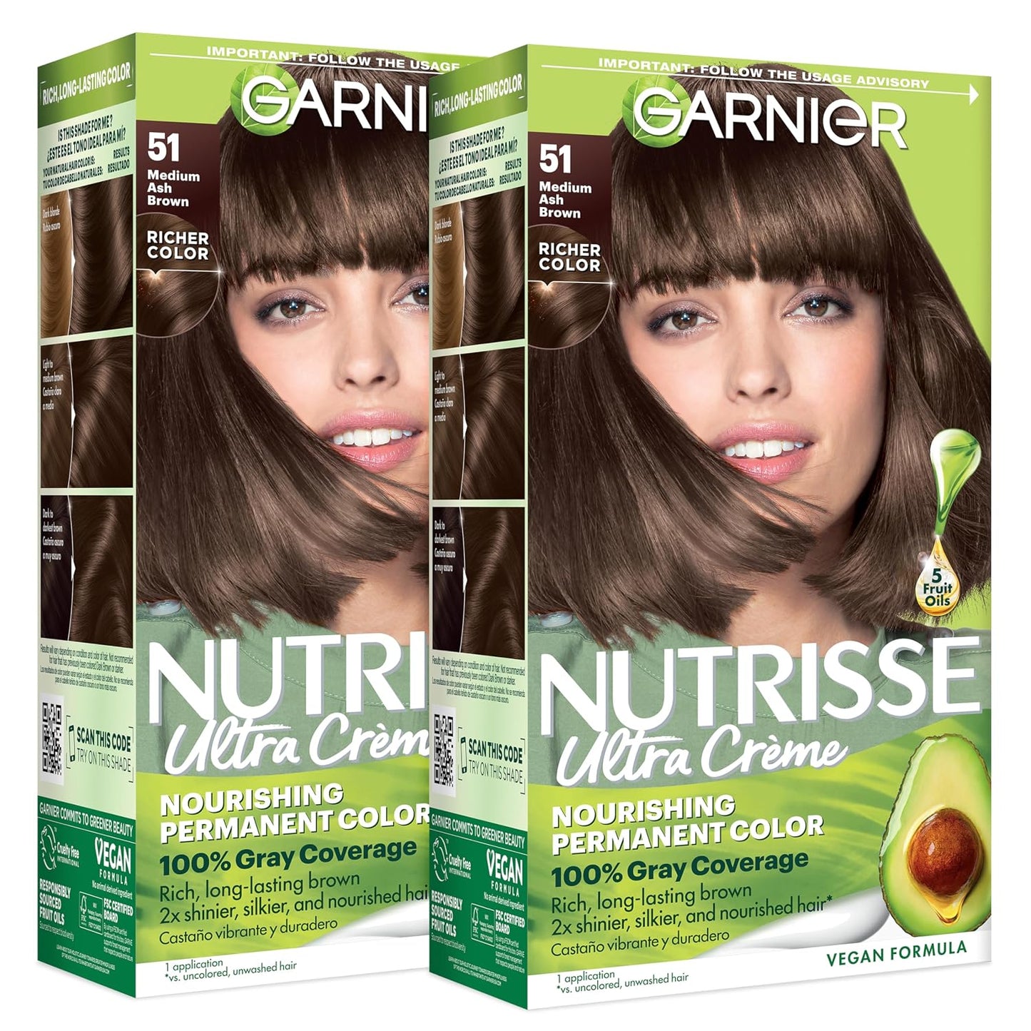 Garnier Nutrisse Ultra Crème Hair Color, Permanent Hair Dye with 100% Gray Coverage, Vegan & Cruelty-Free, 33 Darkest Golden Brown (Caramel Fudge), 1 Count