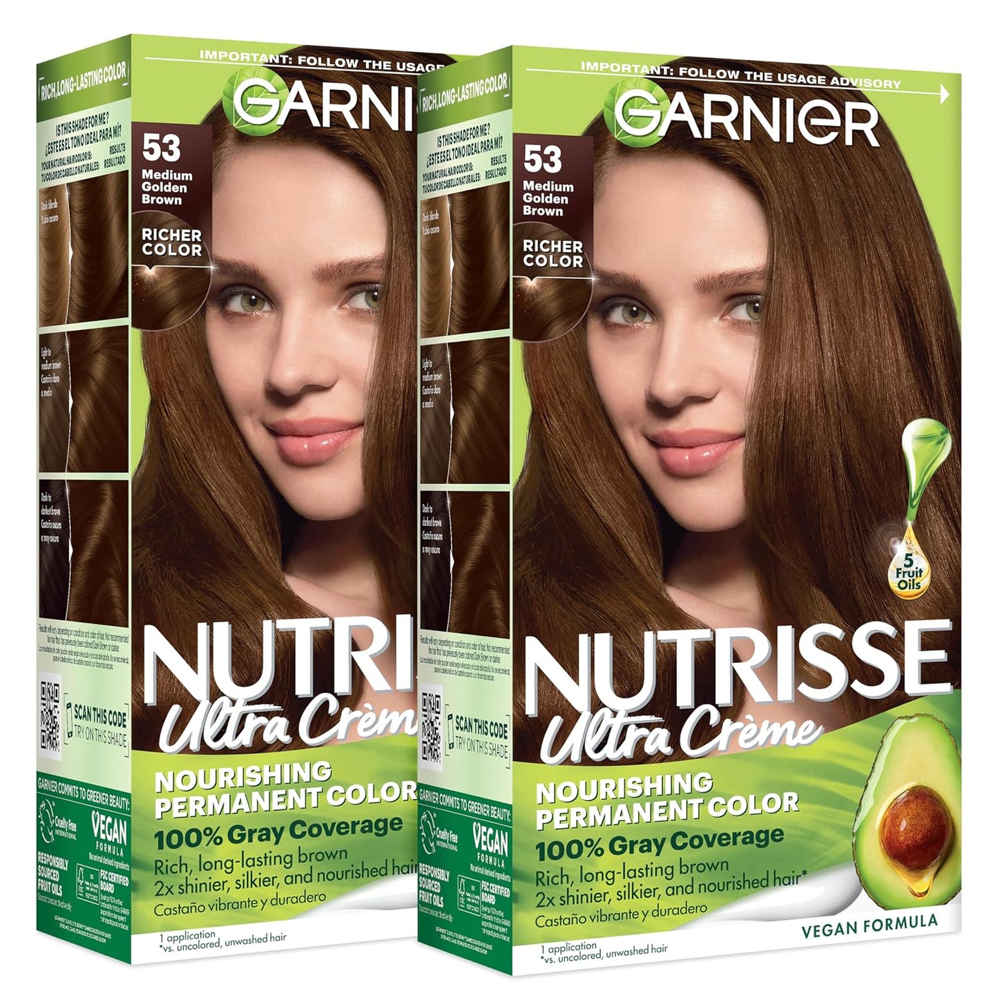 Garnier Nutrisse Ultra Crème Hair Color, Permanent Hair Dye with 100% Gray Coverage, Vegan & Cruelty-Free, 33 Darkest Golden Brown (Caramel Fudge), 1 Count