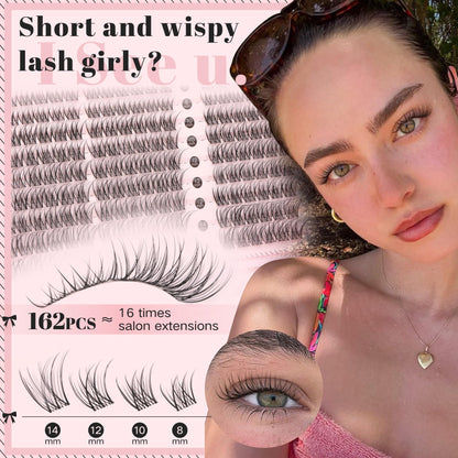 Goddvenus Brown Wispy Eye Lash Clusters Kit Natural Cluster Eyelash Extensions Kit False Eyelash Clusters Fluffy DIY Individual Lash Extensions Kit C Curl