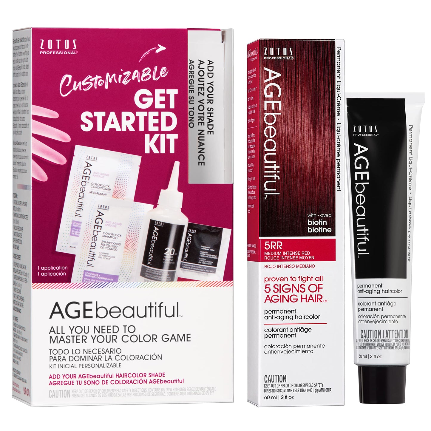 AGE beautiful Permanent Hair Color Cream, 100% Gray Coverage Hair Dye with Biotin Anti-Aging Formula for Fuller, Thicker Hair, Professional Salon Quality