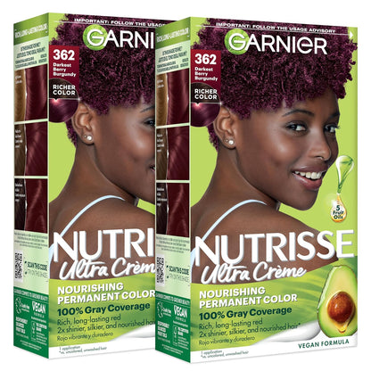 Garnier Nutrisse Ultra Crème Hair Color, Permanent Hair Dye with 100% Gray Coverage, Vegan & Cruelty-Free, 33 Darkest Golden Brown (Caramel Fudge), 1 Count