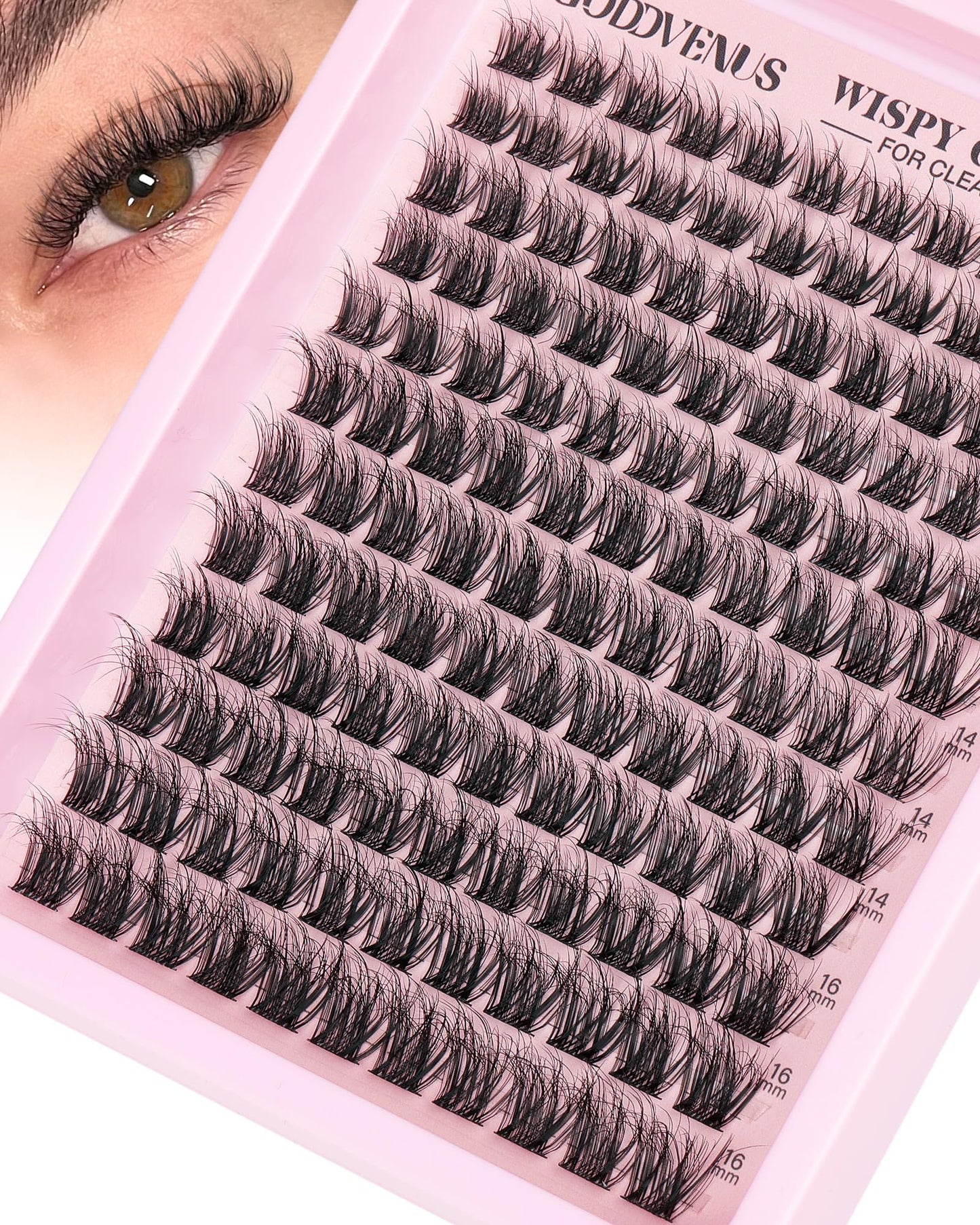 Goddvenus Brown Wispy Eye Lash Clusters Kit Natural Cluster Eyelash Extensions Kit False Eyelash Clusters Fluffy DIY Individual Lash Extensions Kit C Curl
