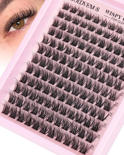 Goddvenus Brown Wispy Eye Lash Clusters Kit Natural Cluster Eyelash Extensions Kit False Eyelash Clusters Fluffy DIY Individual Lash Extensions Kit C Curl