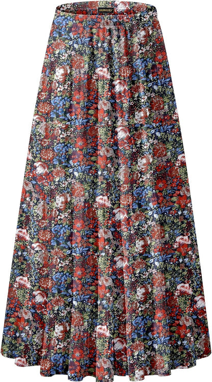 NASHALYLY Women's Chiffon Elastic High Waist Pleated A-Line Maxi Skirts