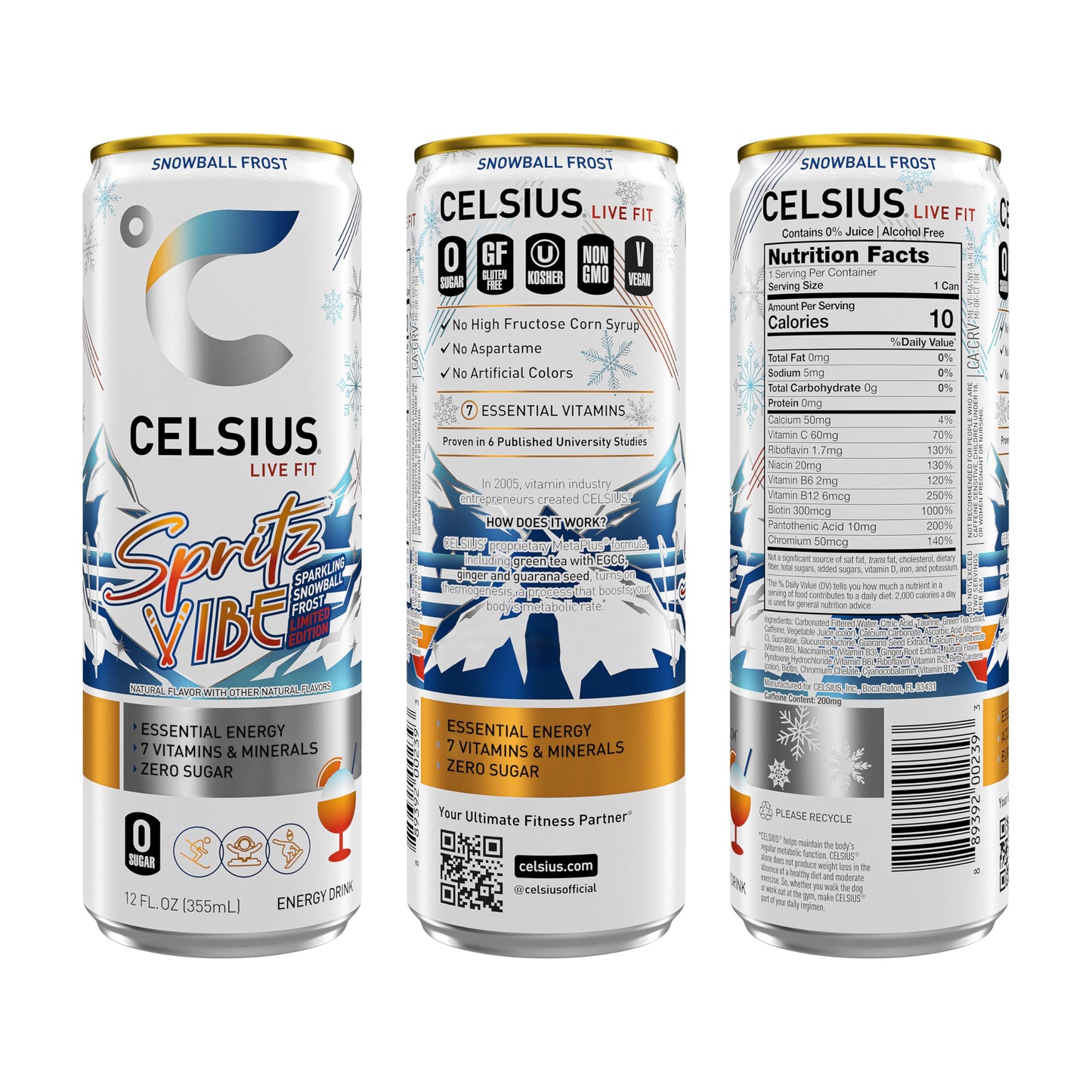 CELSIUS Sparkling Tropical Vibe, Functional Essential Energy Drink 12 Fl Oz (Pack of 12)