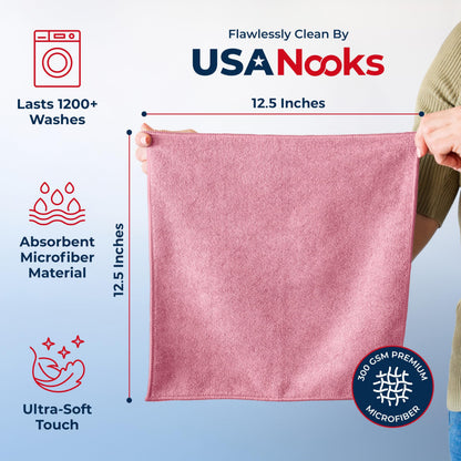 USANOOKS Microfiber Cleaning Cloth Grey - 12 Pcs (12.5"x12.5") - High Performance - 1200 Washes, Ultra Absorbent Microfiber Towel Weave Grime & Liquid for Streak-Free Mirror Shine - Car Washing Cloth