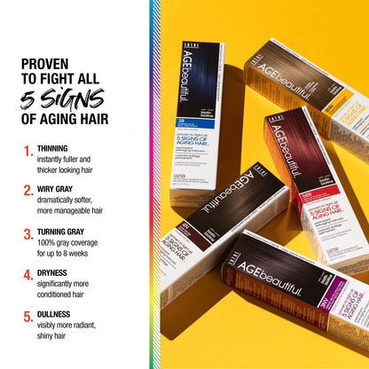 AGE beautiful Permanent Hair Color Cream, 100% Gray Coverage Hair Dye with Biotin Anti-Aging Formula for Fuller, Thicker Hair, Professional Salon Quality